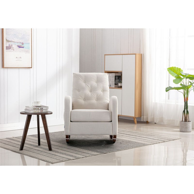 High Back Rocking Chair Nursery Chair Comfortable Rocker Fabric Padded Seat