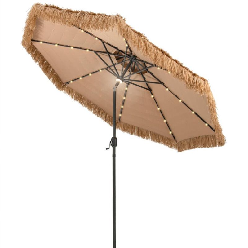 Hivvago 10 Feet Hawaiian Style Solar Lighted Thatched Tiki Patio Umbrella