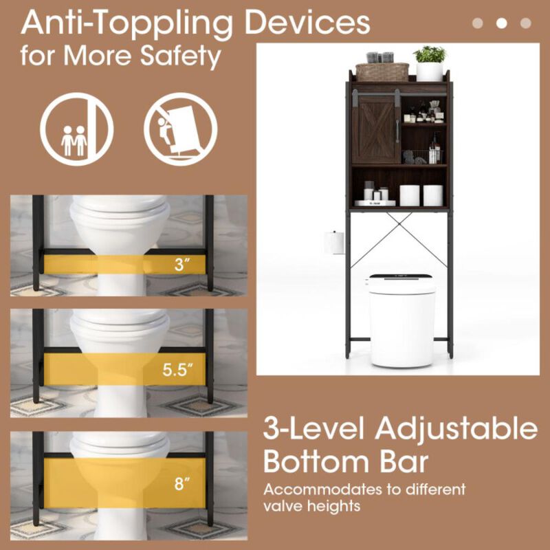 Hivvago 4-Tier Multifunctional Toilet Sorage Cabinet with Adjustable Shelf and Sliding Barn Door