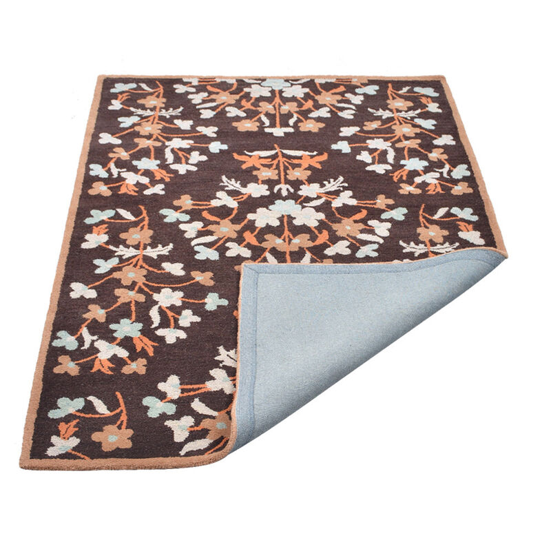 RUGSOTIC CARPETS HAND TUFTED WOOL ECO-FRIENDLY AREA RUGS  - 9'x12', Rectangle Shape, Brown, Floral Modern Design, High Pile Thick Handmade Anti Skid Area Rugs for Living Room, Bed Room (K00228)