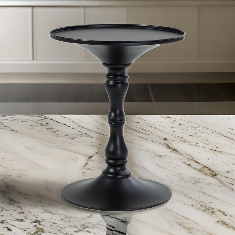 Wowi 23 Inch Side End Table, Round Hourglass Turned Base, Black Finish - Benzara