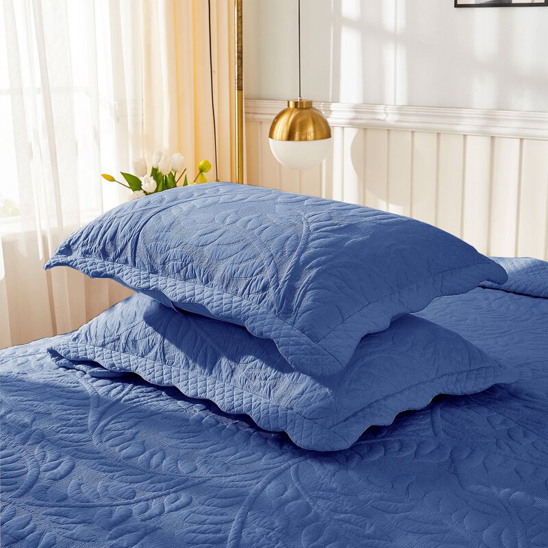 MarCielo 100% Cotton Embroidered Quilted Pillow Shams -Standard