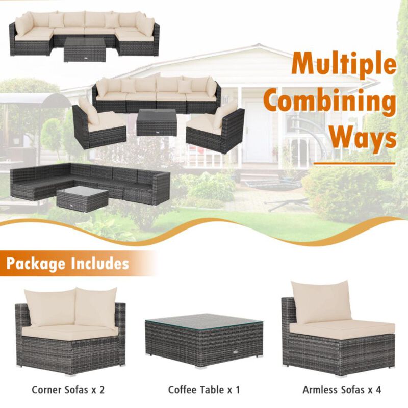 Hivvago 7 Pieces Patio Rattan Furniture Set with Sectional Sofa Cushioned