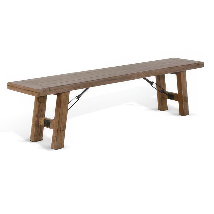 Yael Bench, 72 Inch Light Brown Mindi and Mahogany, Turnbuckle Accents - Benzara
