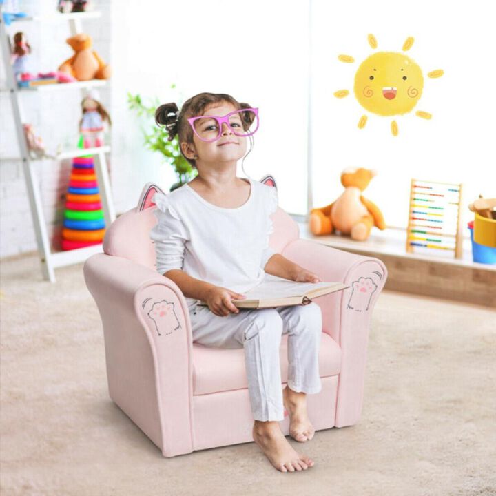Hivvago Kids Upholstered Cat Armrest Couch Sofa with Linen Fabric