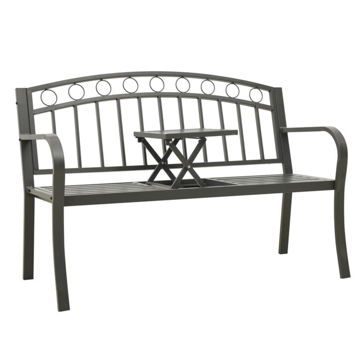 vidaXL Garden Bench with a Table 49.2" Steel Gray