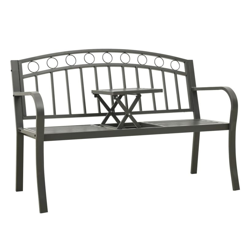 vidaXL Garden Bench with a Table 49.2" Steel Gray