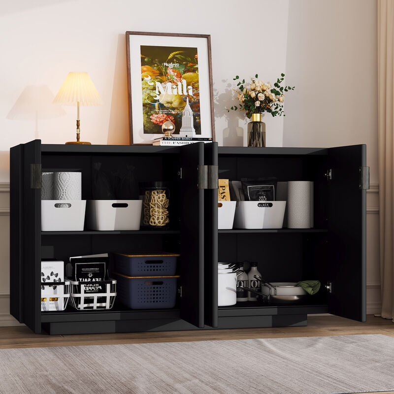 Clihome Buffet Cabinet with Storage, Sideboard Cabinet with Ample Storage Space,4 Fluted Doors Credenza Storage Cabinet with Adjustable Shelves for Dining Room and Living Room (BLACK)