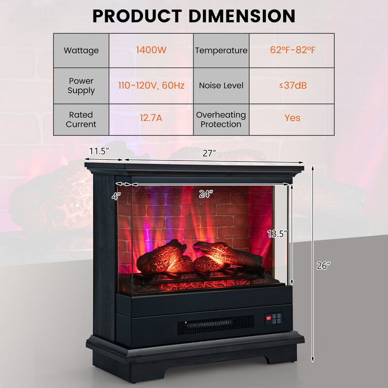 27 Inch Freestanding Fireplace with Remote Control