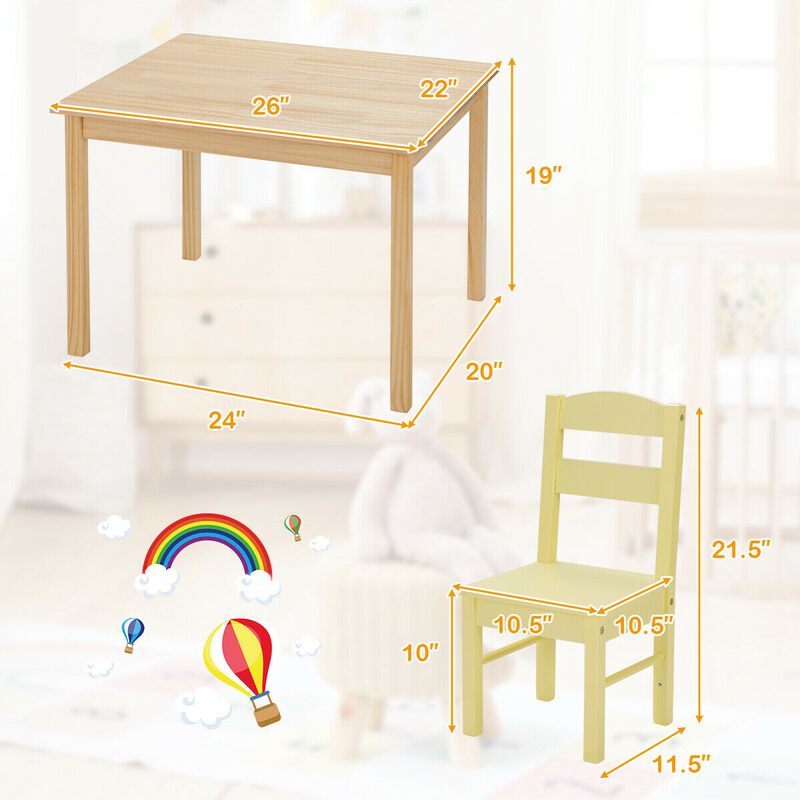 5 pcs Kids Pine Wood Table Chair Set