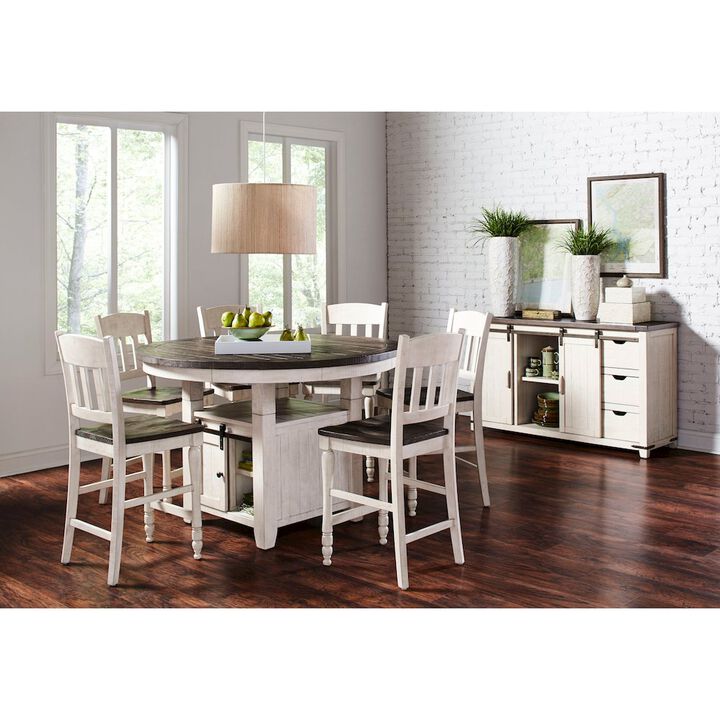 Jofran Seven Piece Reclaimed Solid Wood Counter Height Round Dining Set