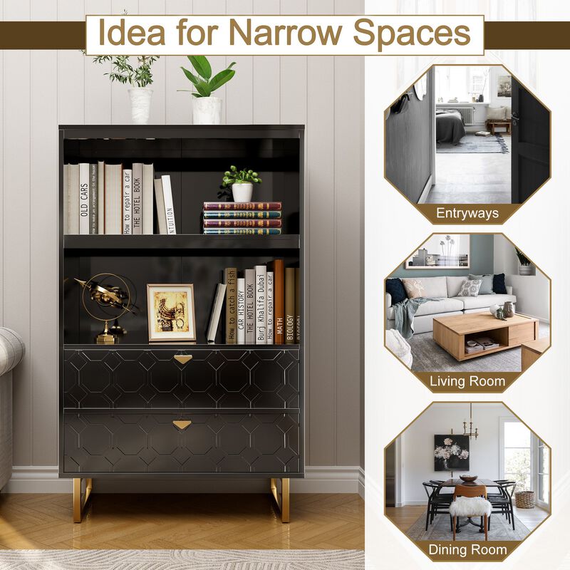 55.6 in. Tall Black Wood Display Bookcase Storage Organizer