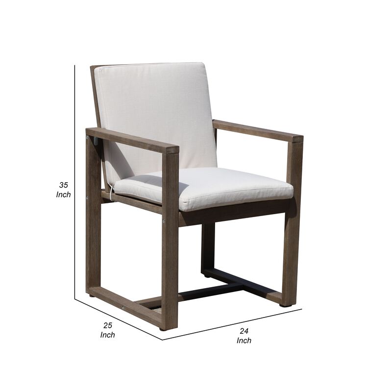 Neji 24 Inch Dining Chair, Burnt Brown Eucalyptus Wood Frame, Thick Cushion-Benzara