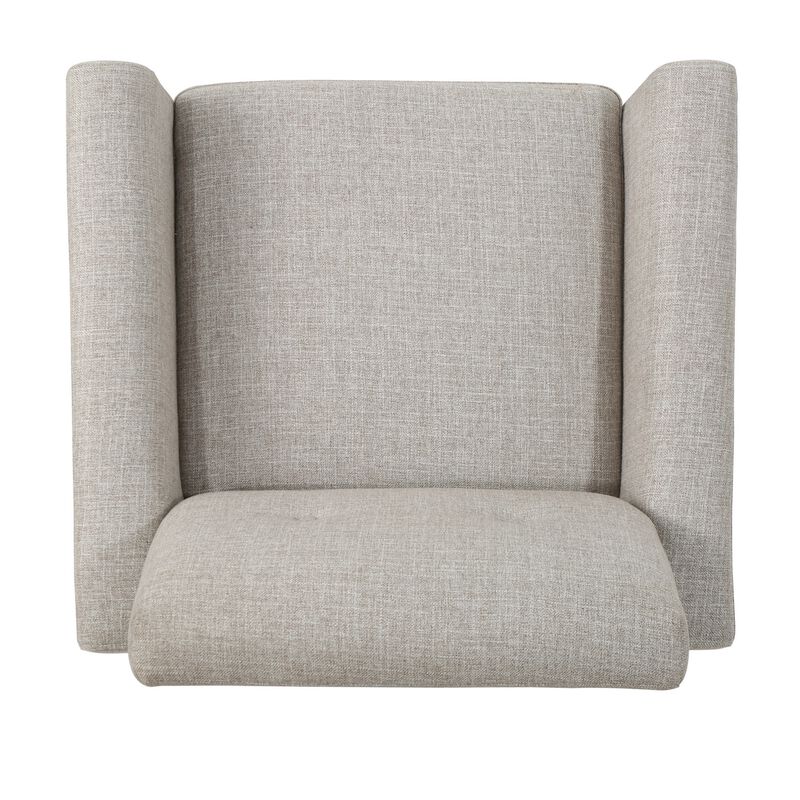 Accent Club Chair, Nailhead Trim Scrolled Arms, Birch Wood and Beige Fabric