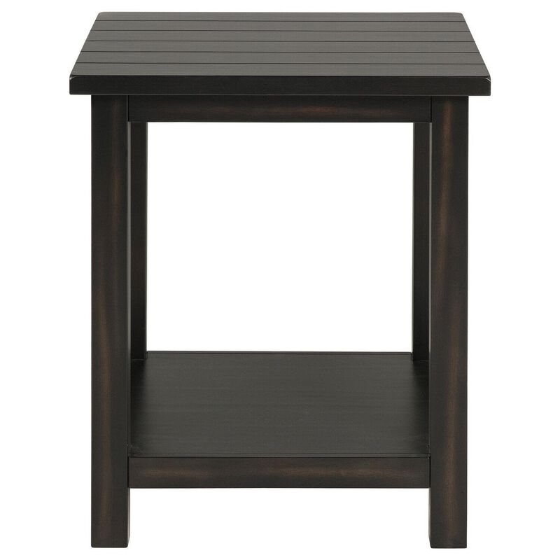 Ayne Side End Table, 1 Bottom Shelf, Black Wood Frame, Square 20 Inch - Benzara