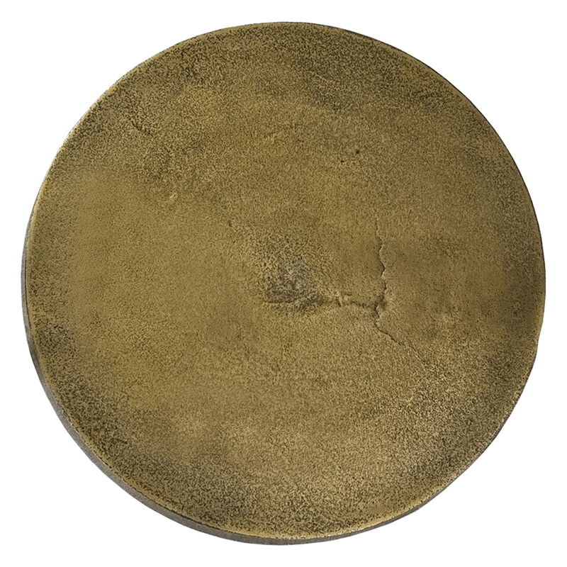 19 Inch Side End Table, Antique Brass Aluminum Cast, Round Top with Handcrafted Textured Crane Leg Stem - Benzara
