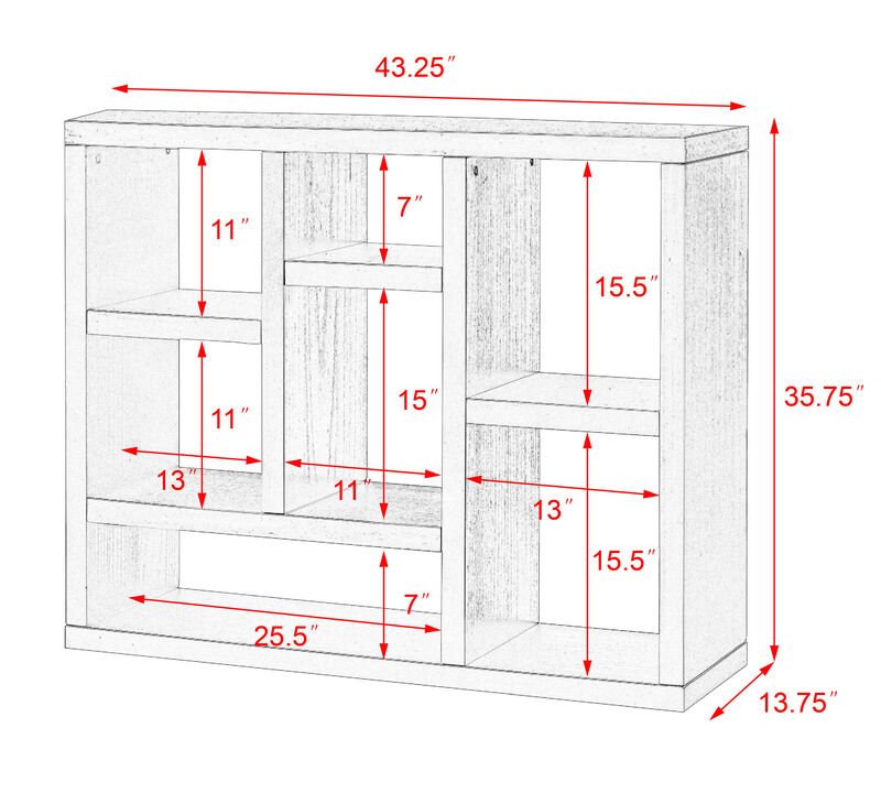 35.63 in.Tall Black Wood 7-Shelf Bookcase with Shelve