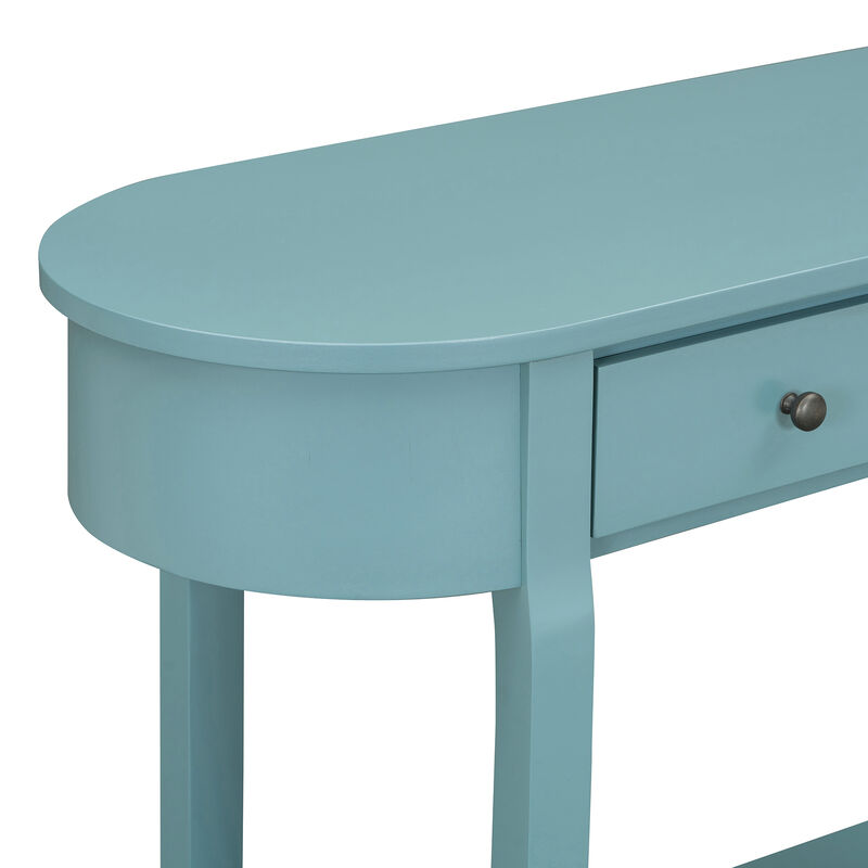 Clihome Elegant Retro Console Table with Curved Design and Smooth Glaze for Entryways, Living Rooms and hallways (Navy)