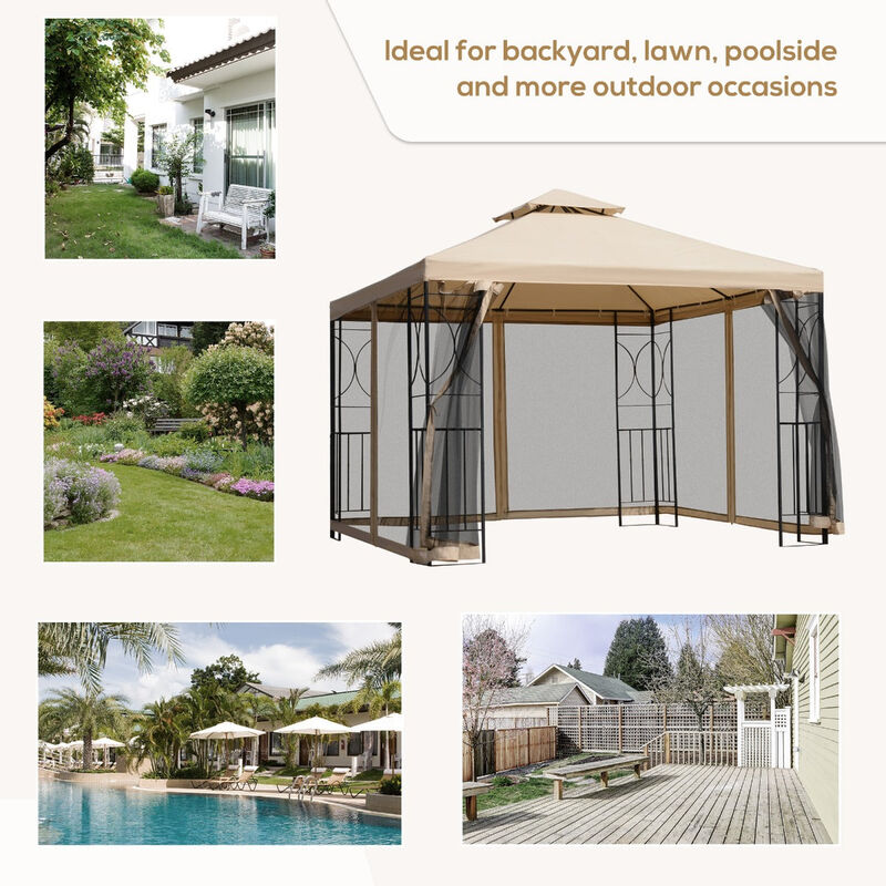 Multifunctional Gazebo: 10'x10' Patio Canopy with Netting & Storage Shelves