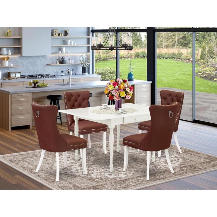 5 Piece Kitchen Table Set for 4 Contains a Rectangle Dining Table with Dropleaf