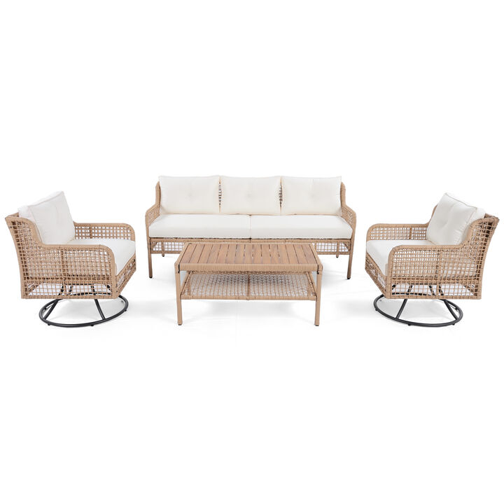Merax Outdoor Wicker Sofa Furniture Set with Swivel Chairs
