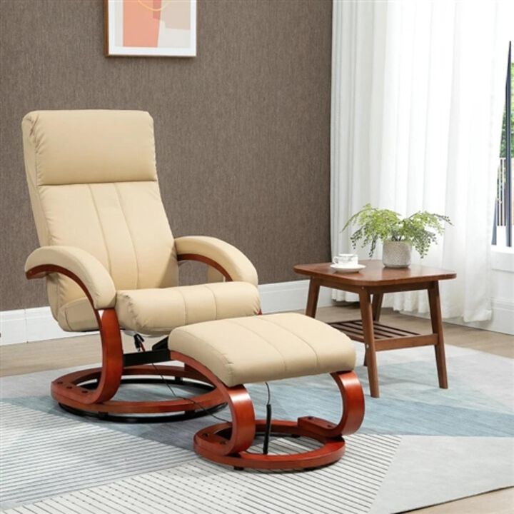 Hivvago Adjustable Beige Faux Leather Electric Remote Massage Recliner Chair w/ Ottoman