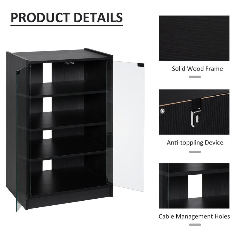 Black Media Center: 5-Tier Cabinet with Glass Door for TV/Gaming