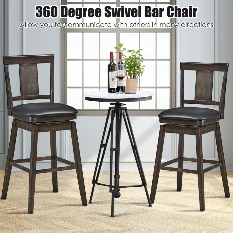 29 Inch 360 Degree Swivel Classic Wooden Counter Height Bar Stool