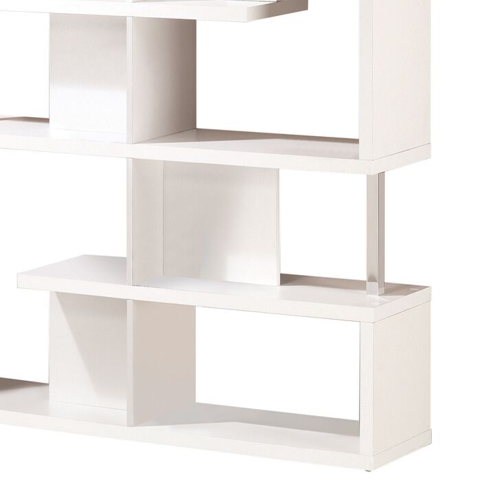 Quirky Ladder Bookcase With 4 Storage Drawers And Open Shelves, Cappuccino-Benzara