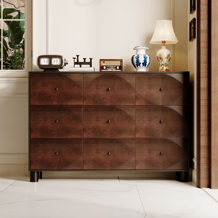 FUFU&GAGA Modern Dark Brown 9-Drawer Buffet Cabinet, Stylish Storage for Dining Room or Kitchen (59"W x 40.6"H x 15.2"D), Dark Brown
