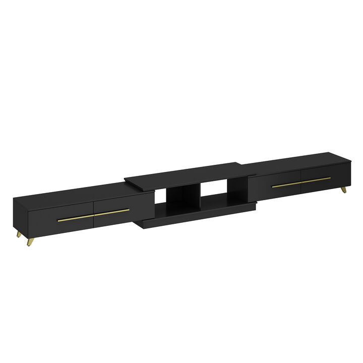 Modern Wood Black TV Media Console Entertainment Center with Adjustable Length and-Drawers Fits TV's up to 100 in.