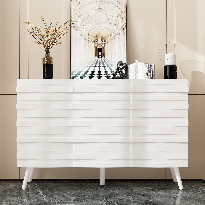 FUFU&GAGA Modern Storage Cabinet with 2 Adjustable Shelves, Solid Wood Legs & Embossed Laminate Finish