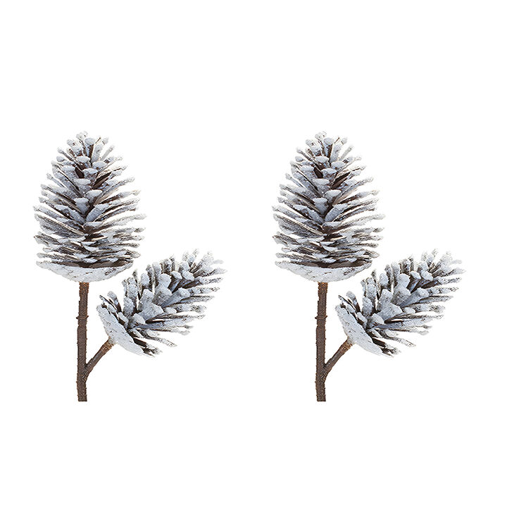 Pine Cone Pick Set of 2 – Plastic Holiday Decor for Christmas Home, Table, and Mantel