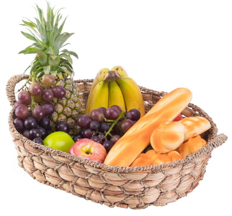 Set of 4 Seagrass Fruit Bread Basket Tray with Handles, Large