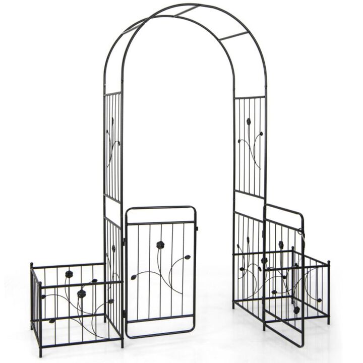 Hivvago 87 Inches Garden Arbor with Lockable Gate Side Planters-Black