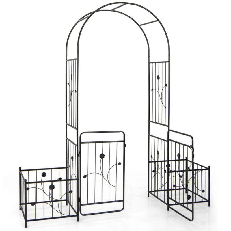 Hivvago 87 Inches Garden Arbor with Lockable Gate Side Planters-Black