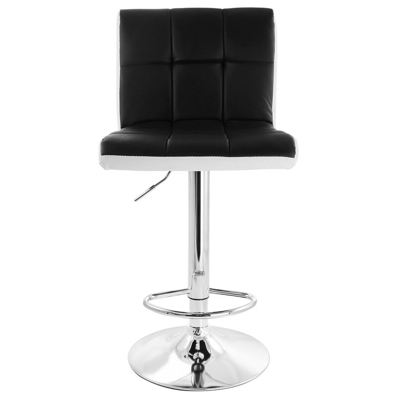 Elama 2 Piece Faux Leather Tufted Bar Stool in Black and White with Chrome Base