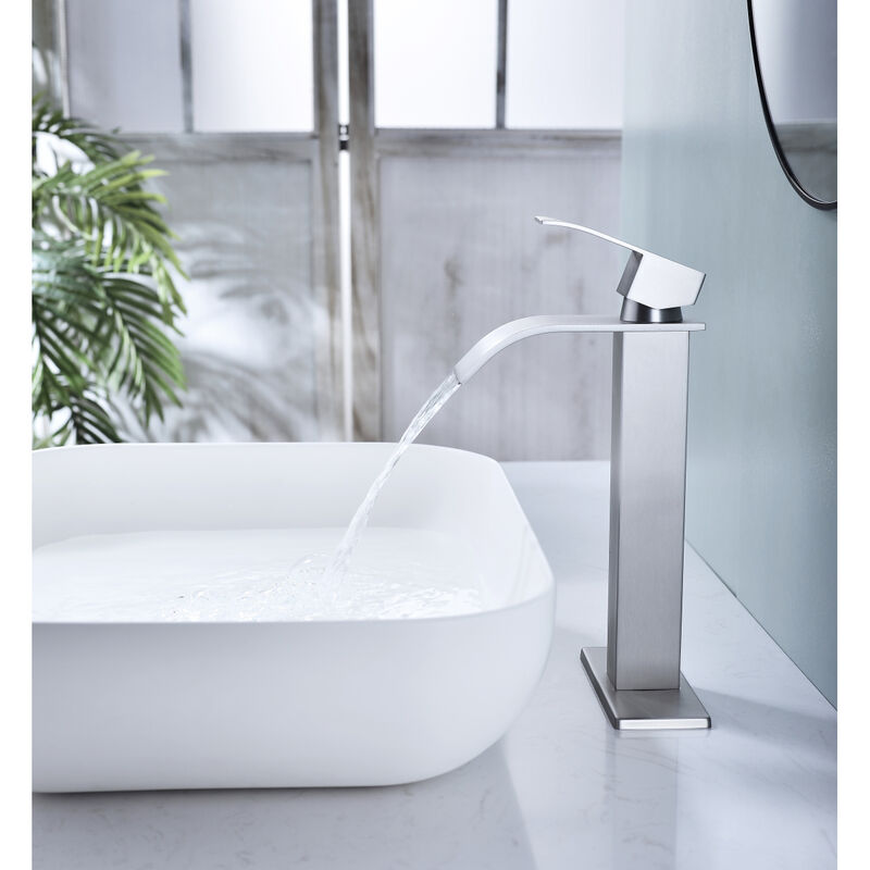 Waterfall Spout Bathroom Faucet, Single Handle Bathroom Vanity Sink Faucet
