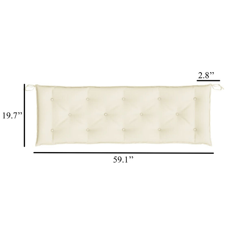 Claire Outdoor Cushion for Bench, Tufted White Oxford Fabric, 59 Inch - Benzara