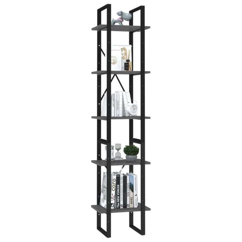 vidaXL Bookshelf, Book Cabinet with 5 Doors Bookcase, Storage Shelf for Office Living Room, Freestanding Shelving Unit, Modern, Gray Engineered Wood