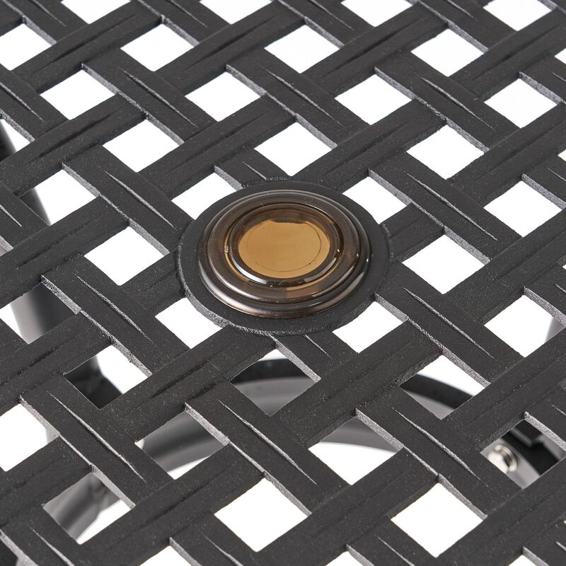 Cay Outdoor Dining Table, 40 Inch Square Top, Black Lattice Metal Design
