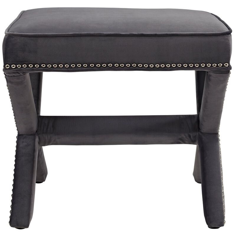 Modway Rivet Upholstered Velvet X-Base Ottoman With Nailhead Trim In Gray