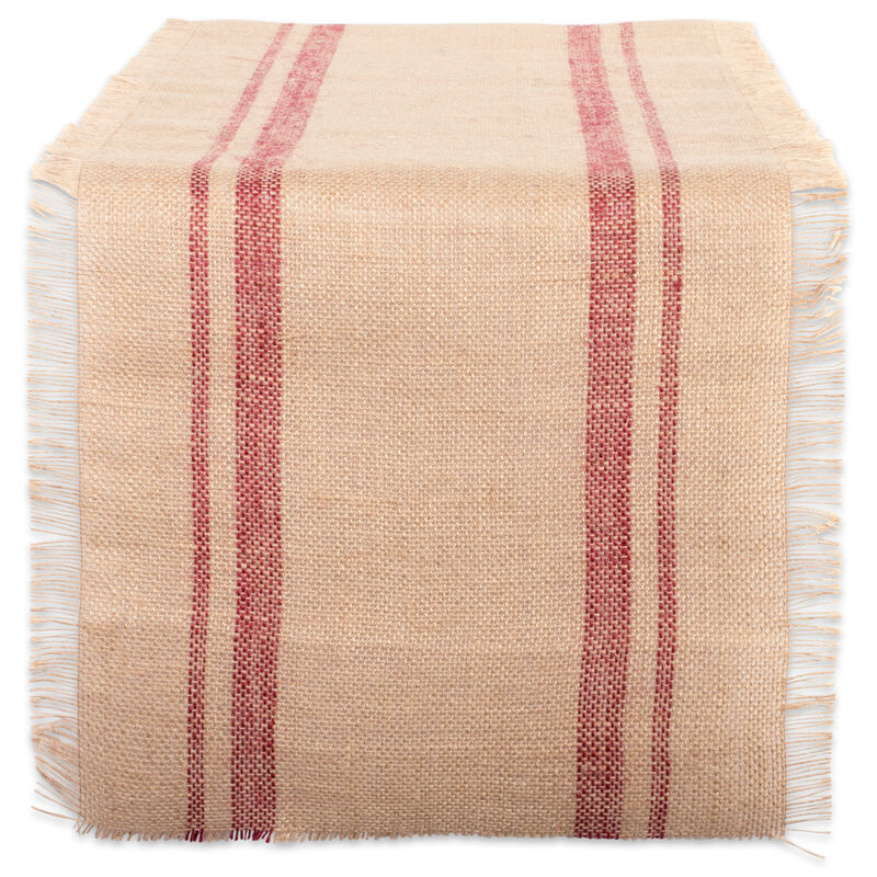 108" Beige and Red Rectangular Double Border Table Runner