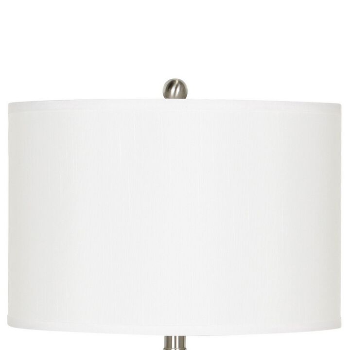 Metal Table Lamp with Fabric Drum Shade, White and Silver-Benzara