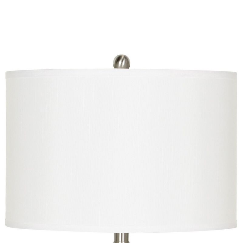 Metal Table Lamp with Fabric Drum Shade, White and Silver-Benzara