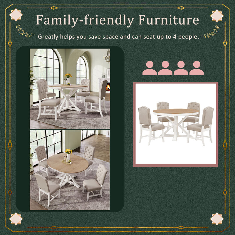 Merax Retro Style Dining Set with Extendable Table and 4 Chairs