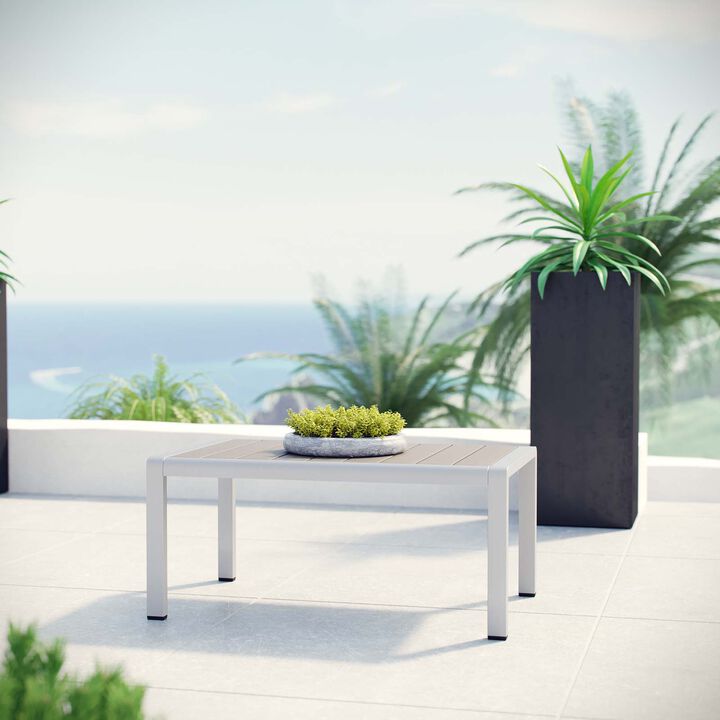 Outdoor Patio Coffee Table with Metal Frame, Silver and Gray