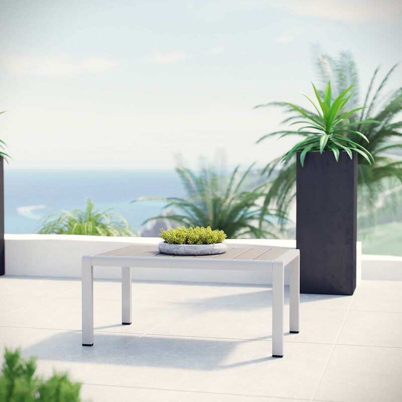 Outdoor Patio Coffee Table with Metal Frame, Silver and Gray