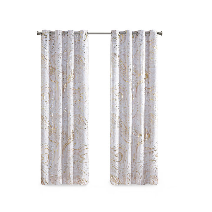 Gracie Mills Gilmore Modern Marble Metallic Printed Single Total Blackout Grommet Top Curtain - 50x63"