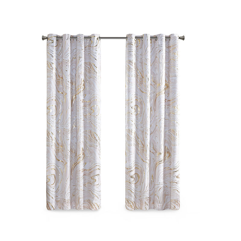 Gracie Mills Gilmore Modern Marble Metallic Printed Single Total Blackout Grommet Top Curtain - 50x63"